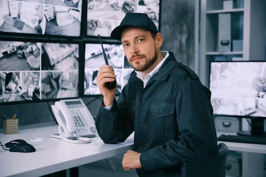 cctv-surveillance-room-man-with-Walkie-talkie-in-hand